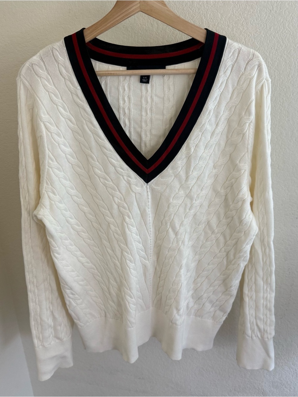 Tommy Hilfiger preppy tenniscore academia Varsity Stripe Cable Knit sweater